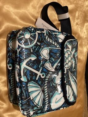 Vera Bradley Black, Teal & White Nautical Mini COOLER BAG